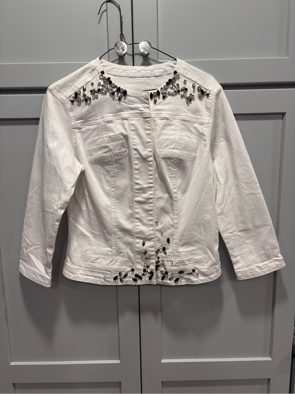 Liu Jo White Embellished Denim Jacket Rhinestone Sample No Size Tag NWOT